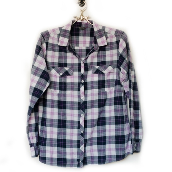 Eddie Bauer Women's Purple and Blue Plaid Long Sleeve Button Down Shirt … - Picture 1 of 12